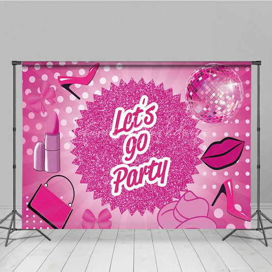 Lofaris Pink Disco Ball Dance Party Backdrop Lets Go Glitter High Heels and Lipstick Background Girly Birthday Decorations