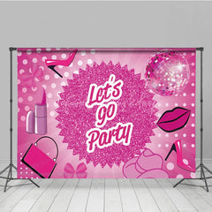 Lofaris Pink Disco Ball Dance Party Backdrop Lets Go Glitter High Heels and Lipstick Background Girly Birthday Decorations