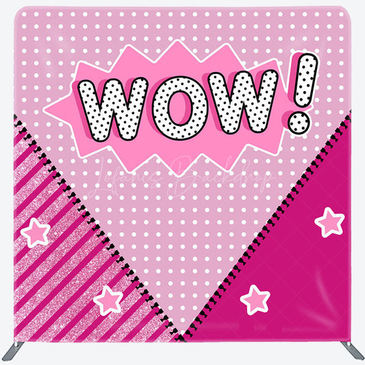Lofaris Pink Doll Surprise Tension Fabric Backdrop for Girls Wow Pop Art Comic Style Glam Glitter Birthday Party Decor
