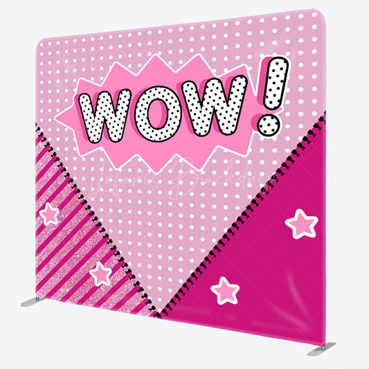 Lofaris Pink Doll Surprise Tension Fabric Backdrop for Girls Wow Pop Art Comic Style Glam Glitter Birthday Party Decor