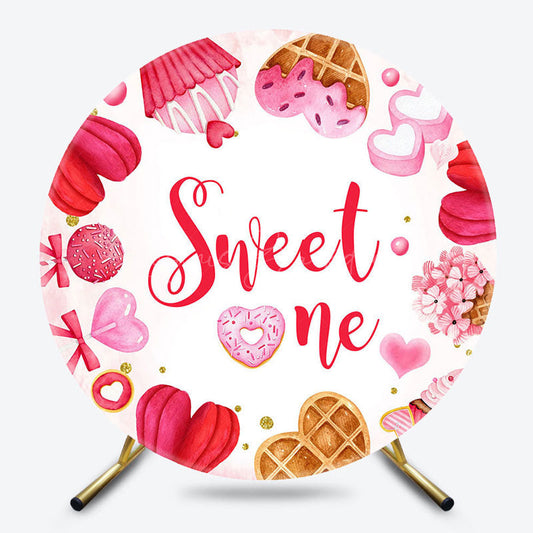 Lofaris Pink Donut Candyland Sweet One Round Birthday Backdrop