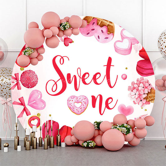 Lofaris Pink Donut Candyland Sweet One Round Birthday Backdrop