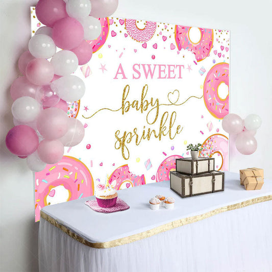 Lofaris Pink Donuts Sweet Baby Sprinkle Gender Reveal Backdrop