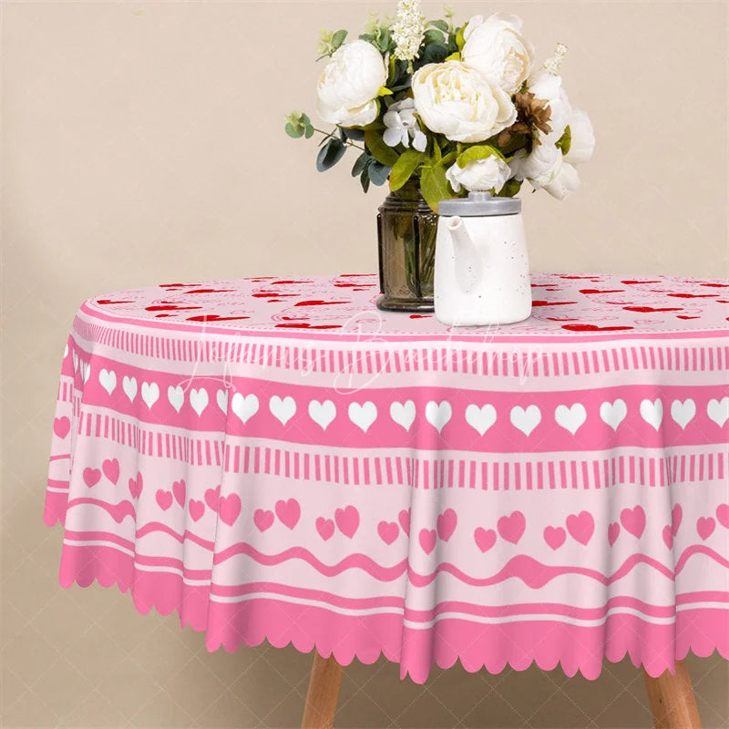 Lofaris Pink Doodle Heart Wing Round Tablecloth Sketch Love Pattern Table Cover for Baby Shower
