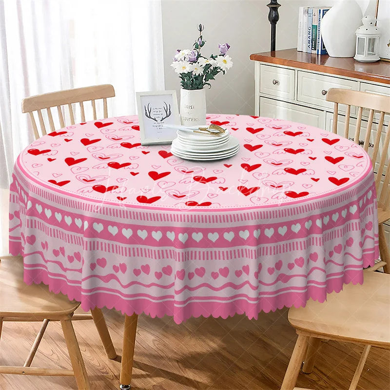 Lofaris Pink Doodle Heart Wing Round Tablecloth Sketch Love Pattern Table Cover for Baby Shower