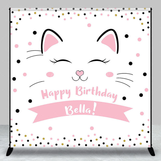 Lofaris Pink Dots Cute Cat Custom Name Birthday Backdrop