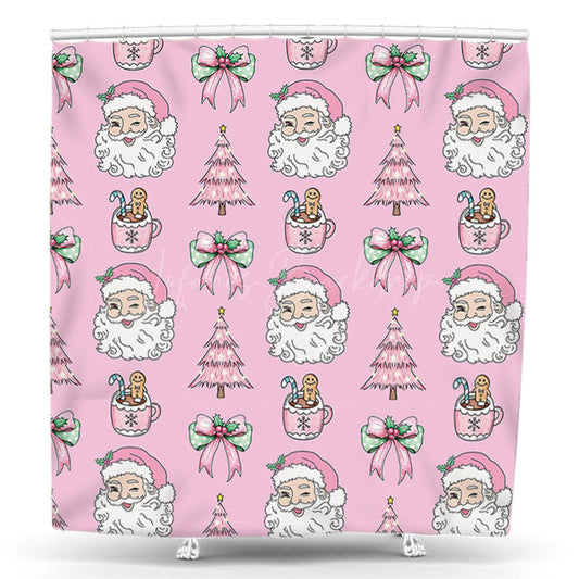 Lofaris Pink Enchanting Santa Tree Christmas Shower Curtain