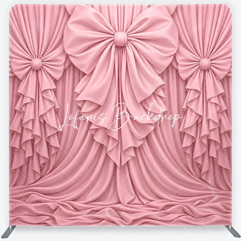 Lofaris Pink Fabric Draped Bows Ruffles Square Double-Sided Backdrop Elegant Romantic Party Decoration.