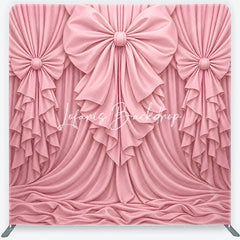 Lofaris Pink Fabric Draped Bows Ruffles Square Double-Sided Backdrop Elegant Romantic Party Decoration.