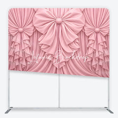 Lofaris Pink Fabric Draped Bows Ruffles Square Double-Sided Backdrop Elegant Romantic Party Decoration.