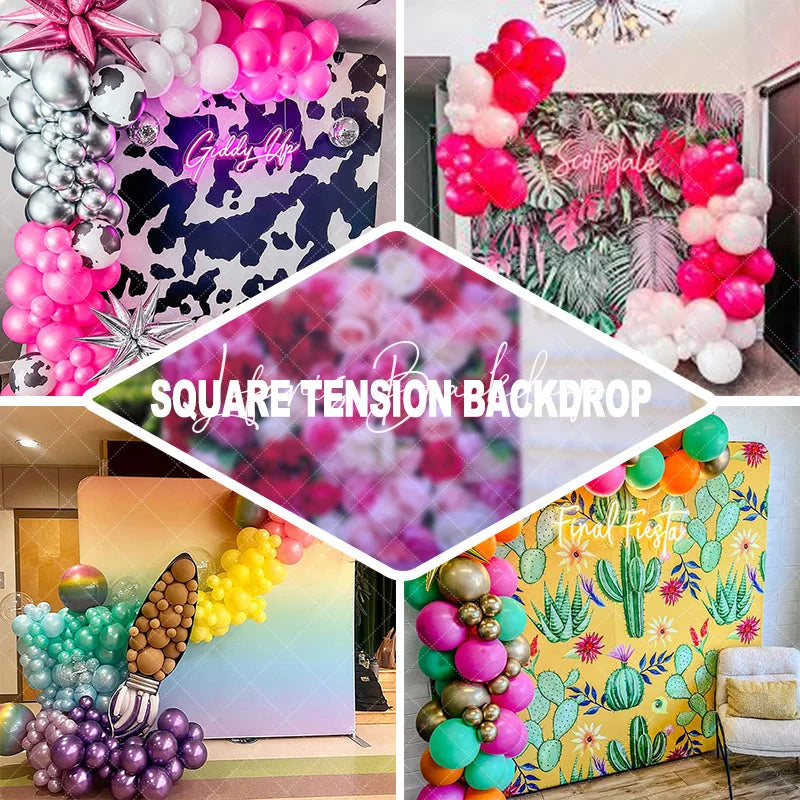 Lofaris Pink Fabric Draped Bows Ruffles Square Double-Sided Backdrop Elegant Romantic Party Decoration.