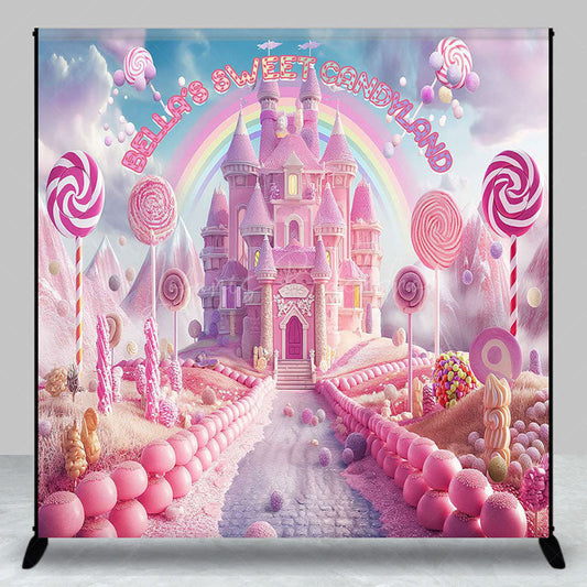 Lofaris Pink Fairy Candyland Custom Name Birthday Backdrop