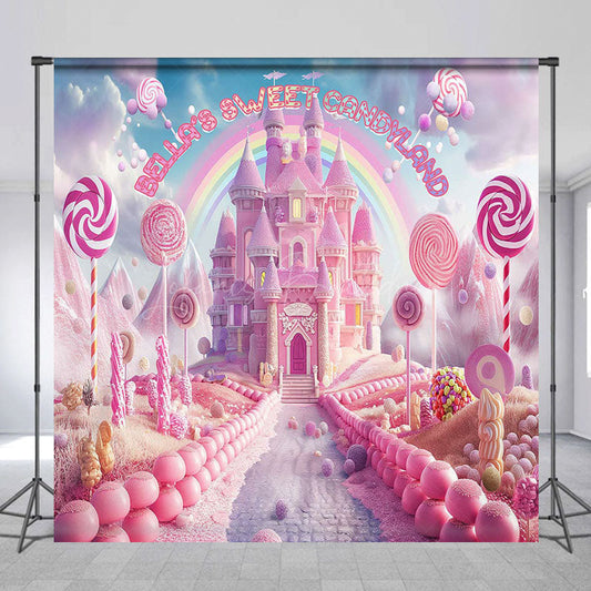 Lofaris Pink Fairy Candyland Custom Name Birthday Backdrop