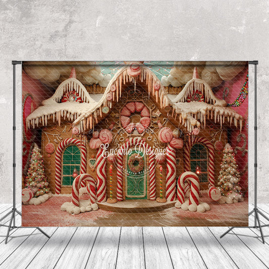 Lofaris Pink Fairy Tale Gingerbread House Christmas Backdrop