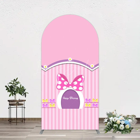 Lofaris Pink Fairy Tale Mouse Happy Birthday Arch Backdrop