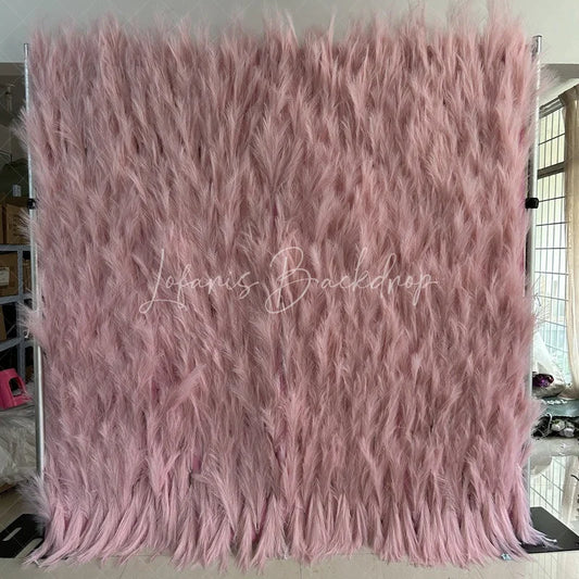 Lofaris Pink Feathery Artificial Flower Wall Backdrop Romantic Pampas Grass Style for Wedding and Baby Shower Decor