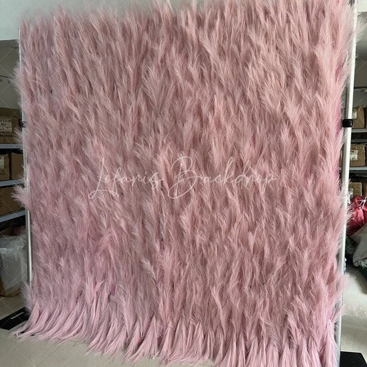 Lofaris Pink Feathery Artificial Flower Wall Backdrop Romantic Pampas Grass Style for Wedding and Baby Shower Decor