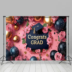 Lofaris Pink Fine Art Floral Balloons Congrats Grad Backdrop