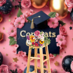 Lofaris Pink Fine Art Floral Balloons Congrats Grad Backdrop