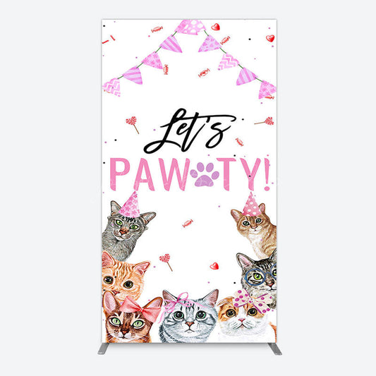 Lofaris Pink Flag Ribbons Lets Pawty Cute Cats Rectangle Backdrop
