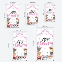 Lofaris Pink Flag Ribbons Lets Pawty Cute Cats Rectangle Backdrop