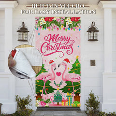 Lofaris Pink Flamingo Floral Merry Christmas Door Cover
