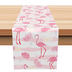 Lofaris Pink Flamingo Hawaiian Table Runner Fresh Summer Tropical Decor with Palm Leaves Luau or Birthday Party