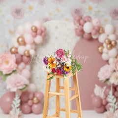 Lofaris Pink Floral Arch Backdrop Pastel Balloon and Rose Flower Garden Photography Background for Girls Baby Shower