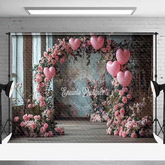 Lofaris Pink Floral Arch Balloons Valentines Day Backdrop