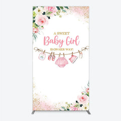 Lofaris Pink Floral Baby Girl Is On Her Way Rectangle Arch Backdrop Sweet Clothesline Design for Shower Party