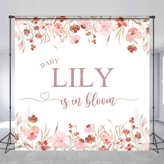 Lofaris Pink Floral Baby Is In Bloom Custom Name Backdrop