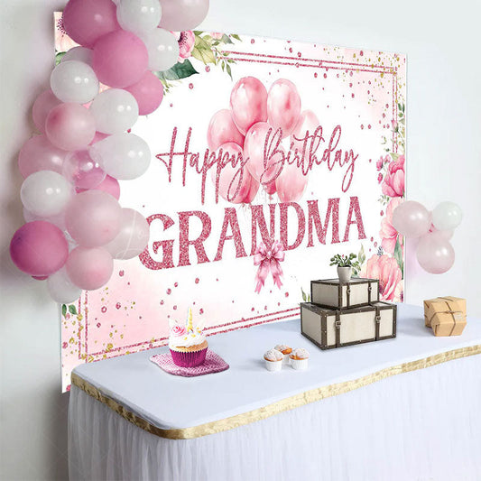 Lofaris Pink Floral Balloons Grandma Happy Birthday Backdrop