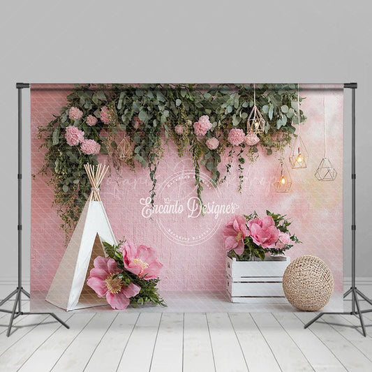 Lofaris Pink Floral Boho Tent Sweet Light Wedding Backdrop