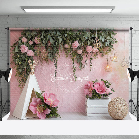 Lofaris Pink Floral Boho Tent Sweet Light Wedding Backdrop