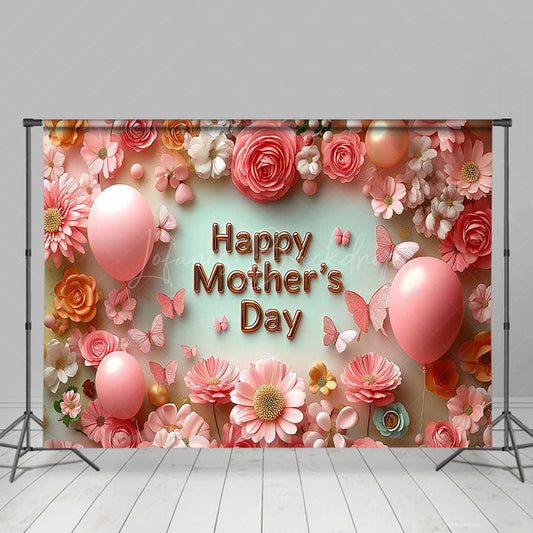 Lofaris Pink Floral Butterfly Balloons Mothers Day Backdrop