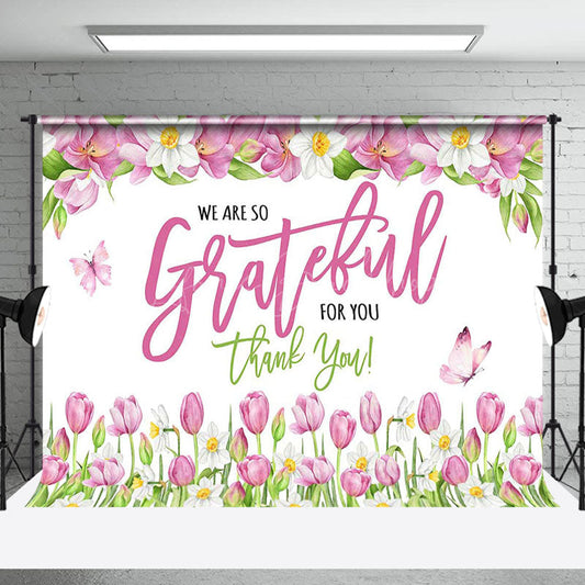 Lofaris Pink Floral Butterfly Grateful Thank You Backdrop