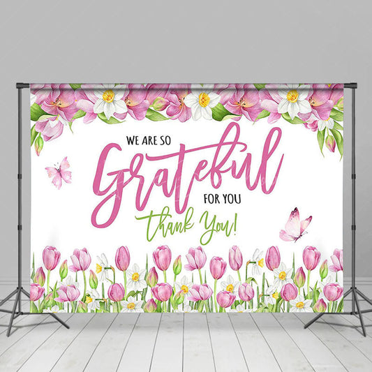 Lofaris Pink Floral Butterfly Grateful Thank You Backdrop