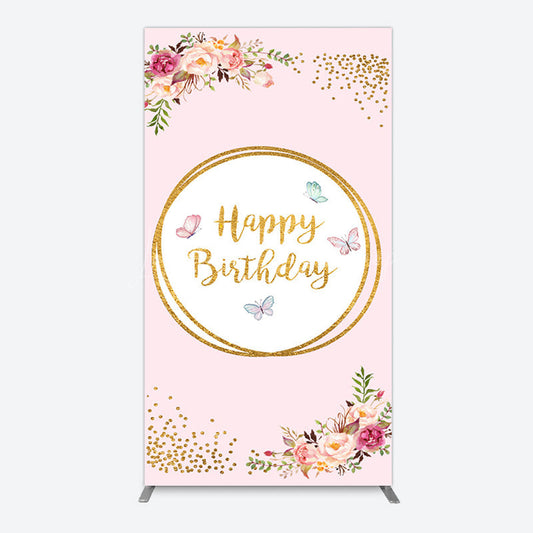 Lofaris Pink Floral Butterfly Happy Birthday Rectangle Backdrop