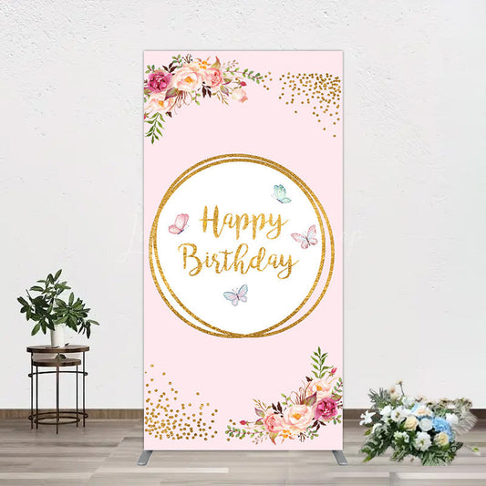 Lofaris Pink Floral Butterfly Happy Birthday Rectangle Backdrop