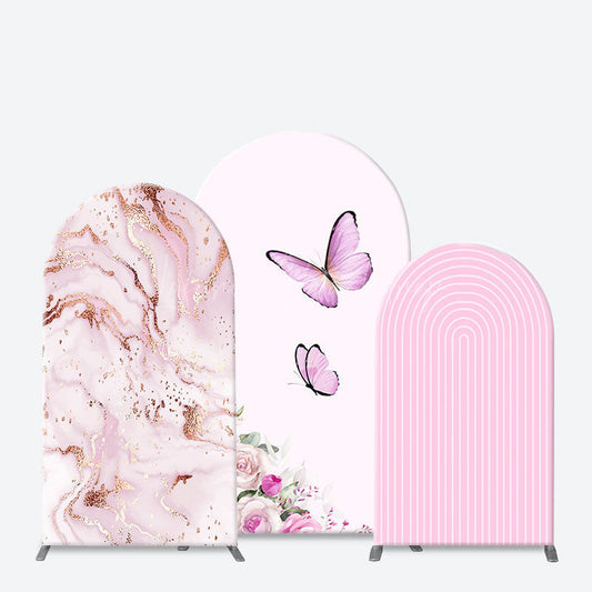 Lofaris Pink Floral Butterfly Marbled Birthday Arch Backdrop