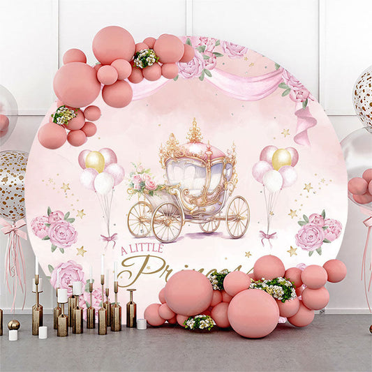 Lofaris Pink Floral Carriage Little Princess Round Backdrop