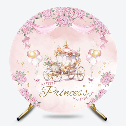 Lofaris Pink Floral Carriage Little Princess Round Backdrop