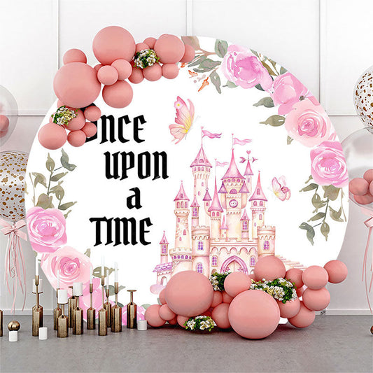 Lofaris Pink Floral Castle Once Upon A Time Round Backdrop