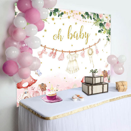 Lofaris Pink Floral Country House Mushroom Oh Baby Backdrop