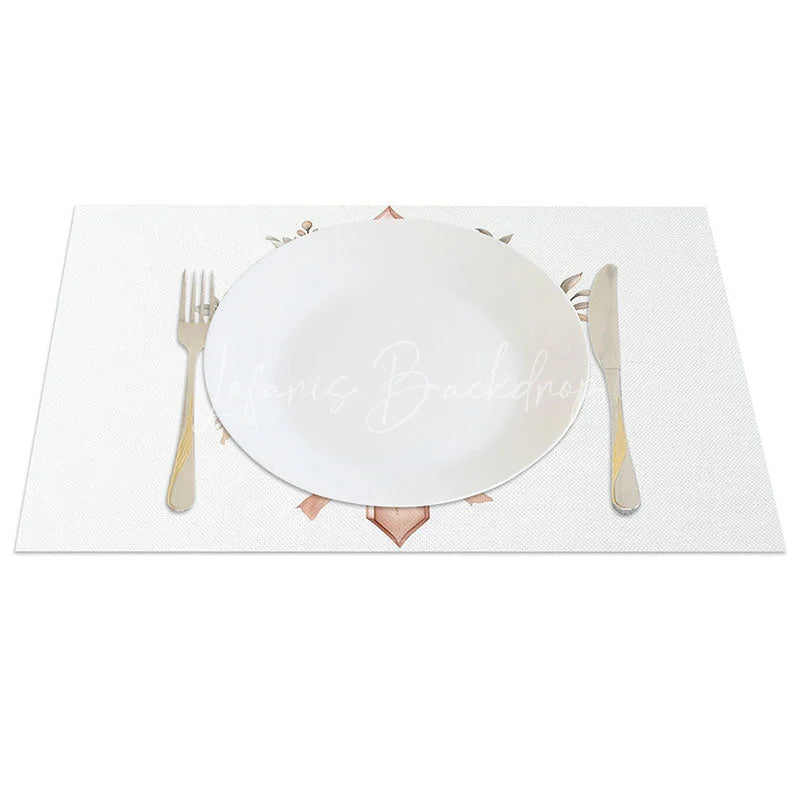 Lofaris Pink Floral Cross Set of 4 Placemats Elegant Rose Ribbon Holy Religious Table Mats Baptism First Communion Decor