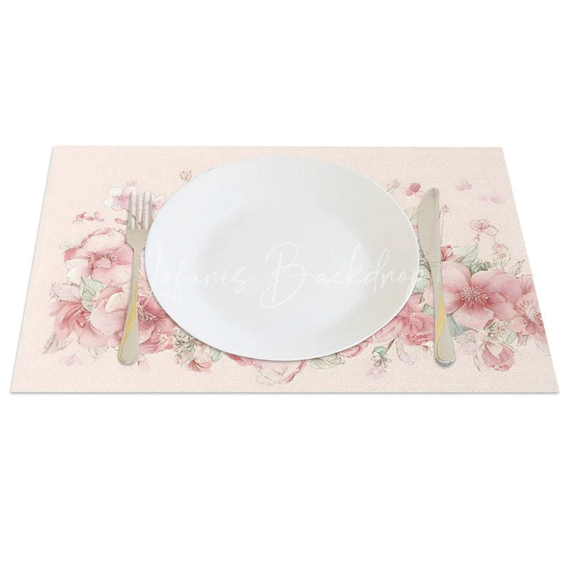 Lofaris Pink Floral Easter Bunny Set of 4 Placemats Cute Rabbit Spring Flower Table Mats for Dining Room