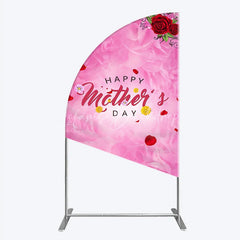 Lofaris Pink Floral Happy Mother’s Day Half Moon Arch Backdrop with Red Roses and Glitter Pearls Elegant Celebration Decor