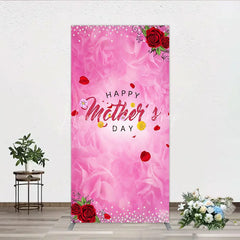 Lofaris Pink Floral Happy Mother’s Day Rectangle Arch Backdrop with Red Roses and Pearl Glitter Decor