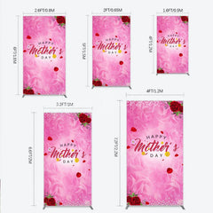 Lofaris Pink Floral Happy Mother’s Day Rectangle Arch Backdrop with Red Roses and Pearl Glitter Decor