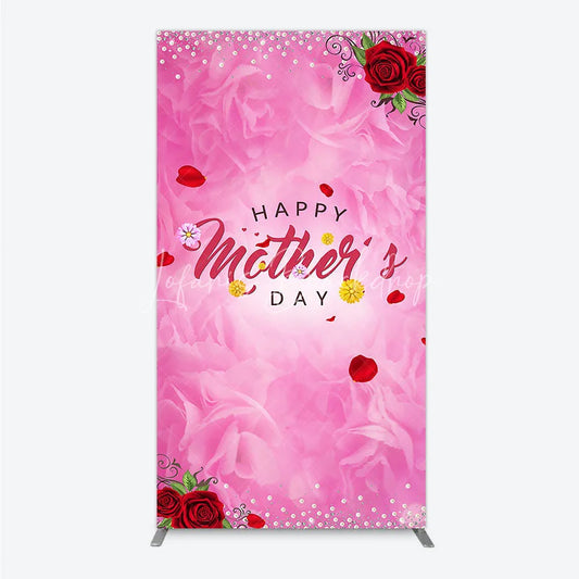 Lofaris Pink Floral Happy Mother’s Day Rectangle Arch Backdrop with Red Roses and Pearl Glitter Decor